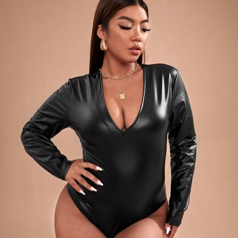 SHEIN PU Plus leather bodysuit